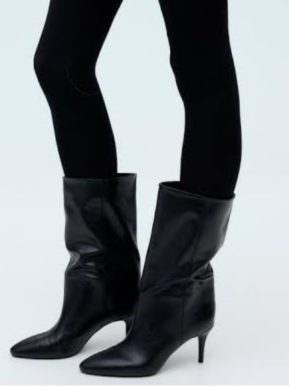 Zara Leather Black Booties with Pointed Toe Size EU 37